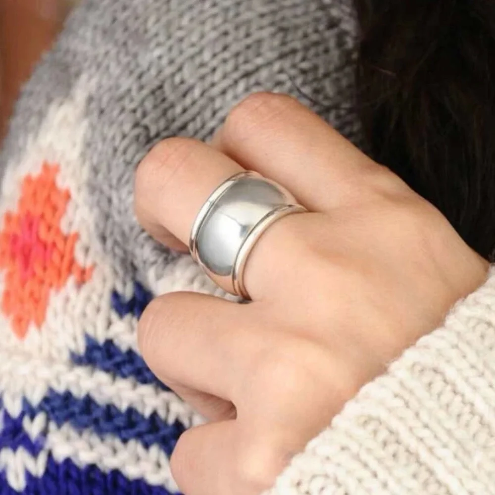 New Wide Band Smooth Polish Silver Gold Copper Band Ring /Chunky Cigar Band Ring - Picture 4 of 16